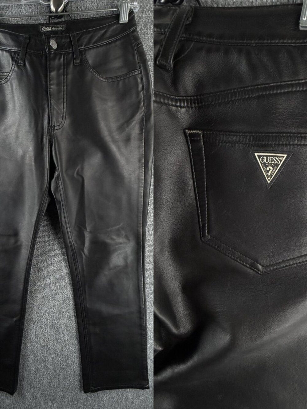 VTG Guess Faux Leather Pants Women Black USA Made Biker Moto Goth ACTL 28X30